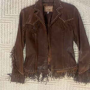 Old Gringo Brown Leather Fringe Jacket new studs rare!